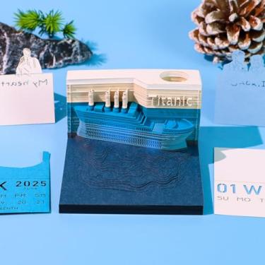 Imagem de XNXWDZ Calendário de escultura de papel rasgado à mão, bloco de notas 3D, calendário 3D, 2025, papel de construção, escultura, arte, uso em home office (G)