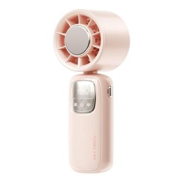 Imagem de WeiLaiKeQi Fan de ventilador pessoal Hand segurado Fan dobrável compacto compacto Recarregável Velocidade do cordão do pescoço Ajustável para maquiagem de verão, Rosa