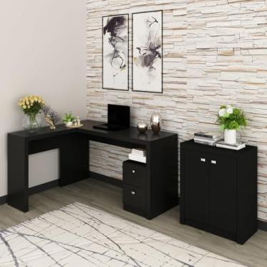 Imagem de Mesa Escritório com Armário 2 Portas 2 Gavetas Preto TecnoMobili