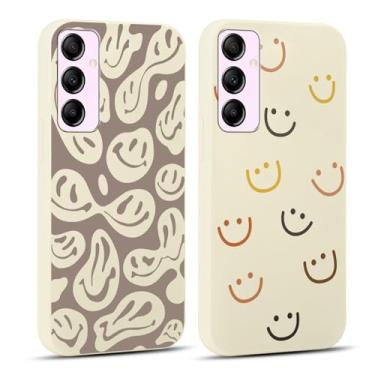 Imagem de RUMDEY Pacote com 2 capas de telefone fofas de sorrisos felizes para Samsung Galaxy A55 5G 6,5 polegadas, capa protetora de silicone à prova de choque feminina fosca antiarranhões macia e flexível à