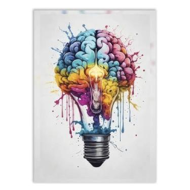 Imagem de Placa Decorativa Psicologia Lâmpada Cérebro Ilustração Colorida Poster Quarto Sala