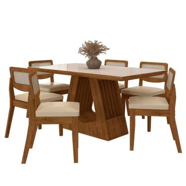 Imagem de Mesa Santiago Com 6 Cadeiras Sextavada Freijó/off/corino Bege - M.a