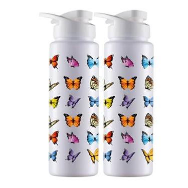 Imagem de Kit 2 Garrafinhas De Agua Squeeze infantil 750ml Esporte Escritório Escola Personalizado Diversos (BORBOLETAS)