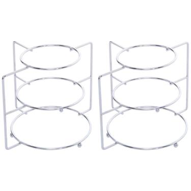 Imagem de Kit 2 Organizadores Suporte para Pratos 3 Níveis Cromado Divisor Armário Prateleira Dispensa