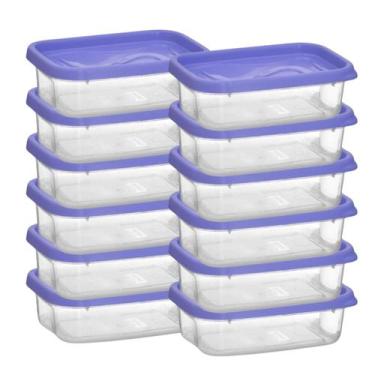 Imagem de Conjunto Com 12 Potes Retangular Graduado BPA Free 300ml - Plásticos S