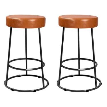 Imagem de Kit 2 Banquetas Roma 70cm material sintético - Salaone, Amarula