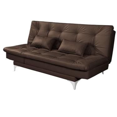 Imagem de Sofá Cama Versátil Reclinável 3 Lugares 5 Posições Corino Com Pés de Alumínio Casal Premium (MARROM 310)