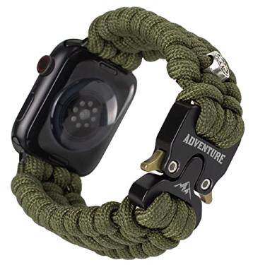 Imagem de Pulseira Paracord compatível com Apple Watch de 42 mm, 44 mm, 45 mm, pulseira tática de sobrevivência robusta Paracord com fivela de aço inoxidável liberação rápida para iWatch Series SE 7, 6, 5, 4, 3 2 1 para homens Verde-G