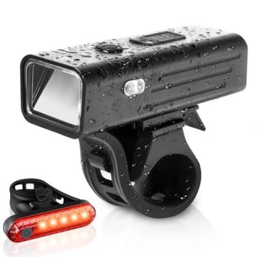 Imagem de Luzes de bicicleta recarregáveis de 2500 lúmens, luzes de bicicleta ultra brilhantes para passeios noturnos, 4 + 4 modos de luz, farol e lanterna traseira, fácil de instalar para homens, mulheres,