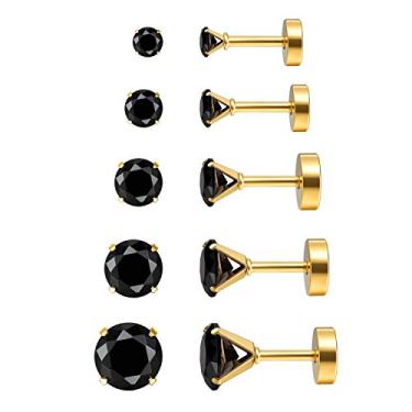 Imagem de Charisma Brinco de cartilagem Tragus de aço inoxidável, brincos de piercing com costas planas para crianças e mulheres e homens (16G, 3 mm-7 mm CZ, 6 mm de comprimento da barra, 5 pares), Aço