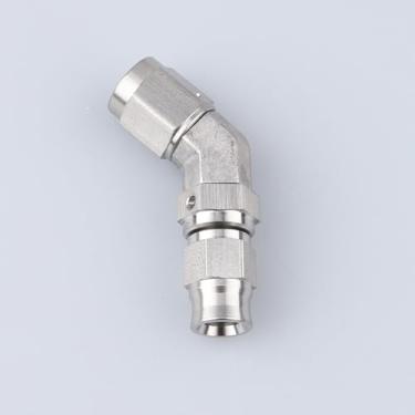 Imagem de Aço Inoxidável 45 Graus Giratório Fêmea -3AN 3/8-24 Rosca para AN3 Teflon PTFE Mangueira End Brake Fitting com Latão Olive Insert