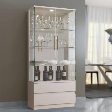 Imagem de Cristaleira Moderna de Vidro com LED - Diamante-Off White- Mavau Móveis