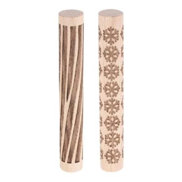 Imagem de HARFINGTON 2 peças de rolo de argila de madeira, floco de neve, padrão de textura de grão de madeira, rolos, ferramentas de cerâmica, rolos para argila para assar massa de brinquedo DIY
