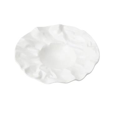 Imagem de Prato de prato profundo plissado criativo e personalizado, prato de cerâmica de salada ocidental japonesa - prato de chapéu de tecido plissado 30,5 cm - branco