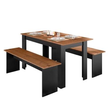 Imagem de Conjunto De Mesa com 2 Bancos Gourmet Primor Zanzini Preto / Nature Preto