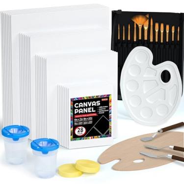 Imagem de Kit de pintura em tela, pacote com 50, Suprimentos de pintura Shuttle Art com 28 quadros de lona de vários tamanhos para pintura e 22 ferramentas, incluindo pincéis de tinta, paleta, facas de pintura para acrílico, óleo, tinta guache