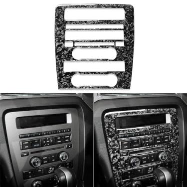 Imagem de PJFUS Verdadeiro preto forjado de fibra de carbono console central de carro CD Player AC Climate Multimedia Control Panel Sticker Auto Interior Acessórios compatíveis com Ford Mustang 2010-2012/Shelby