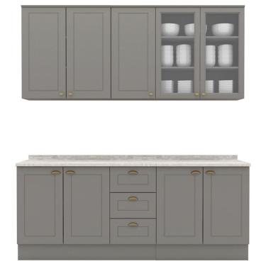 Imagem de Cozinha Modulada 200 Cm Ce854 Americana Cinza Calcare Henn