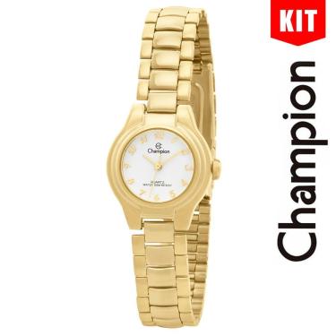 Imagem de Relógio Champion Kit Feminino Analógico Dourado Ch29030w