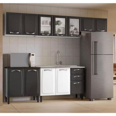 Imagem de Cozinha Compacta Com 1 Pia 12 Portas 2 Gavetas 10 Prateleiras 280cm De Largura Branco Com Grafite