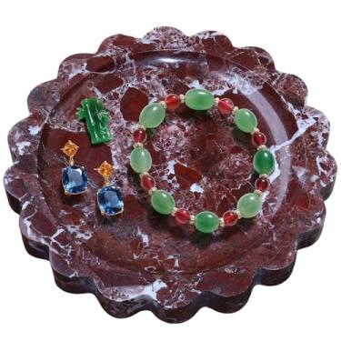 Imagem de 7Color Sky Bandeja de mármore natural, 19 cm, bandeja de pedras, bandejas decorativas de mármore para anel, brinco, presente para mulher, filha, travertino bege