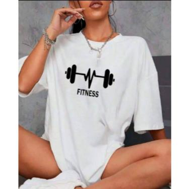 Imagem de Camisetao Feminina Oversized Longa Algodão Academia Halters Treino Branca