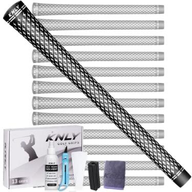 Imagem de KNLY Conjunto De 13 Grips Golfe 360 - Borracha Macia, Antiderrapantes E Alta Tração, Com Fitas Kit Completo Para Reajustar A Grip À Escolha. (Tamanho Médio, Preto Branco Profissional (13 Kits Reparo
