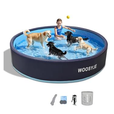 Imagem de WOOSYJE Piscina inflável dobrável para cães, gatos, ambientes internos e externos em azul quente de verão, 160 x 35 cm