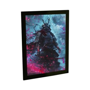 Imagem de Quadro Decorativo Samurai Dark Ilustração Azul Rosa Decoração Poster Quarto Sala