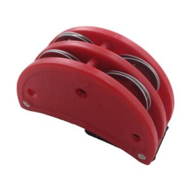 Imagem de Amagogo Tamborim de pé com sinos de metal, profissional, portátil, resistente, tambor de pé de percussão para tocar guitarra e bateria, Vermelho