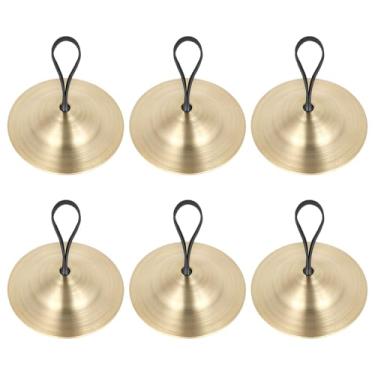 Imagem de 6 peças de pratos de dedo de 2,1 polegadas de latão para dança do ventre com dedo, mini instrumento musical de metal com dedos dourados para festa de dançarino (6 peças/3 pares)