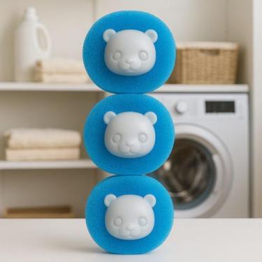 Imagem de Conjunto 3 Bolas Esponjas Panda 5cm Para Maquina de Lavar Roupa de Man