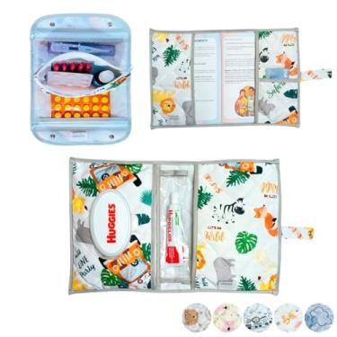Imagem de Necessaire Porta Remédios Portátil + Porta Fraldas, lenço Umedecido e Pomada + Porta Caderneta de Vacinação Para Bebê(SAFARI)