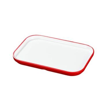 Imagem de Prato de porcelana de imitação requintada simples retangular de duas cores estilo nórdico - placa retangular de 20 cm [vermelho e branco]