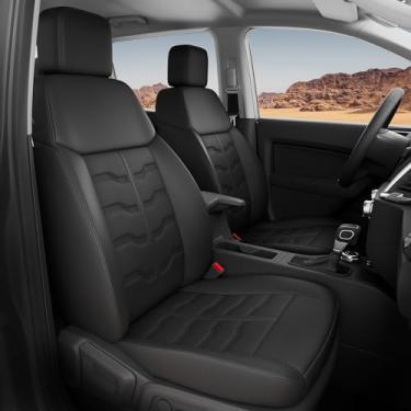 Imagem de FREESOO Capas de assento para Ford Ranger, ajuste personalizado Ranger SuperCrew5 XL 2021 2022 2023 e XLT/Lariat 2019 2020 2021 2022 2023, capa de assento de couro impermeável, preta