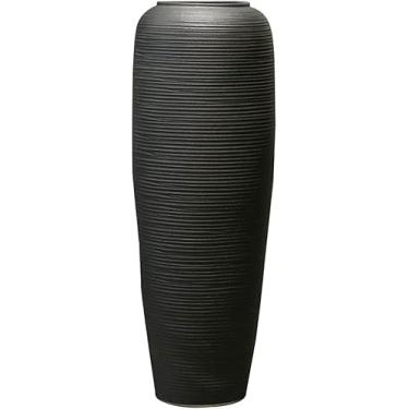 Imagem de Arranjo De Flores De Piso De Cerâmica Preta Decoração De Flores Secas Ornamentos Sala De Estar Villa Nordic Tall Bottle, Black, 25×70cm