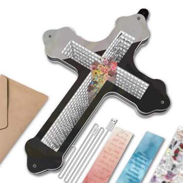 Imagem de Luz de sinal de cruz neon LED, decoração de parede de Jesus com design floral e versículo bíblico, presentes de arte cristã para mulheres, presentes espirituais e baseados na fé, cruzes iluminadas