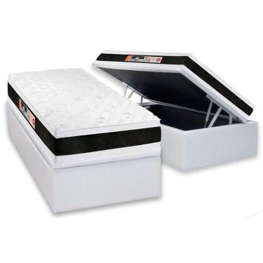 Imagem de Cama Box Baú Solteiro: Colchão Black E White Air Double Face + Base Crc Courano White(88x188)