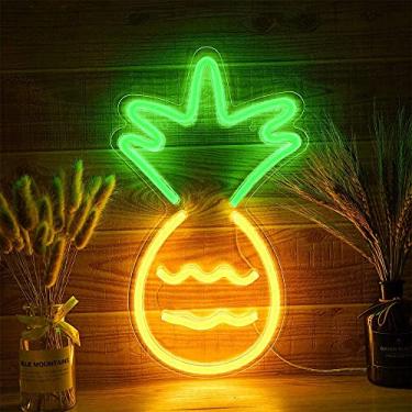 Imagem de HULIN Sinais de neon, sinais de luz neon LED decorativa de parede, luz noturna alimentada por USB, luzes noturnas neon para quarto, quarto de crianças, bar, festa, Natal (abacaxi)