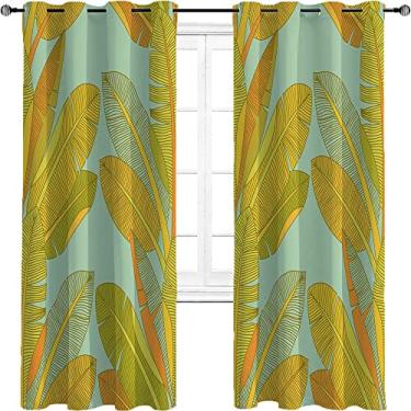 Imagem de Cortinas blackout de folha de palmeira para quarto - Cortinas escurecidas com isolamento térmico com ilhós para sala de estar, tratamento de sombreamento completo cortina de isolamento de cozinha, L