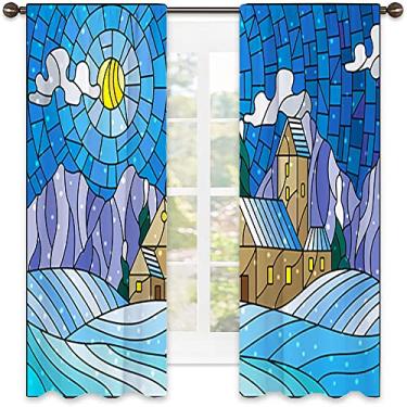 Imagem de Cortina blackout abstrata, imagem geométrica colorida fractal, tecido impermeável, cortinas blecaute com absorção de som para decoração de sala de jantar/festa, L 132 x C 239 cm