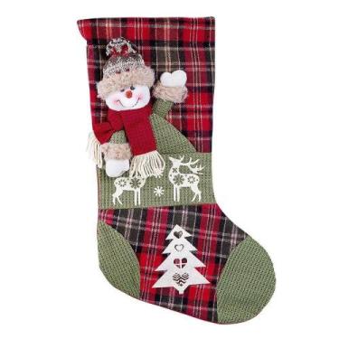 Imagem de Bota De Natal Decorativa Suspensa Em Poliéster Xadrez 27x47cm Boneco D