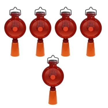 Imagem de Sinalizador Solar Viario Cone Kit 5 Uni Sinalizaçao Segurança Iluminaçao Rua Rodovia Estrada Obra Fiscalizaçao Proteçao
