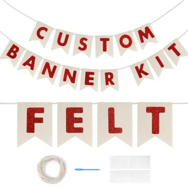 Imagem de Kit de banner personalizado - Faça seu próprio banner - Kit de banner DIY com letras - 28 faixas de serapilheira com 92 letras de feltro - Banner personalizado para decorações de festa de casamento de
