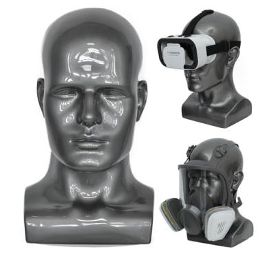Imagem de BLTYXT Cabeça De Manequim Masculino Pvc, Treinamento Profissional Para Exibição, Fone Ouvido, Console Jogos, Chapéus, Perucas, Joias, Óculos, Máscara Facial, Bonés, Modelo (L90Hh)