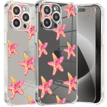 Imagem de Roemary Capa rosa para iPhone 14 Pro com design de estrela do mar, padrão aquarela com protetor de tela [Buffertech impacto de queda de 2 metros] Capa protetora de TPU macio para iPhone 14 Pro 6,1