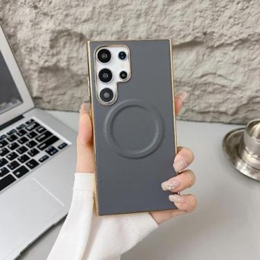 Imagem de YOGISU Capa magnética de couro fosco luxuosa com carregamento sem fio para Samsung S25Plus, capa à prova de choque (para Samsung S25Plus/cinza)