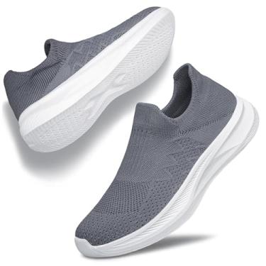 Imagem de TIANYUQI Tênis feminino sem cadarço, confortável, leve, respirável, de malha, tênis, academia, corrida, Cinza escuro, 37