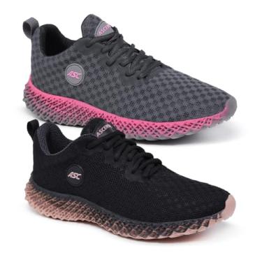 Imagem de Kit 2 Pares Tênis Ortopédico Feminino Ascension | Leve, Confortável – Para Caminhada, Academia e Uso Diário (Grafite+Pink/Preto+Rose, BR, Adulto, Numérico, 34)