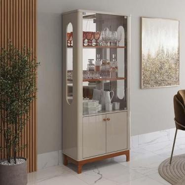 Imagem de Cristaleira de Vidro e Espelho Moderna 180x74cm Jade Lukaliam Off Whit